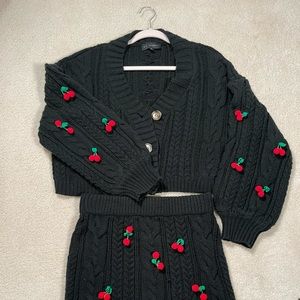 Knitted 3D cherry skirt set